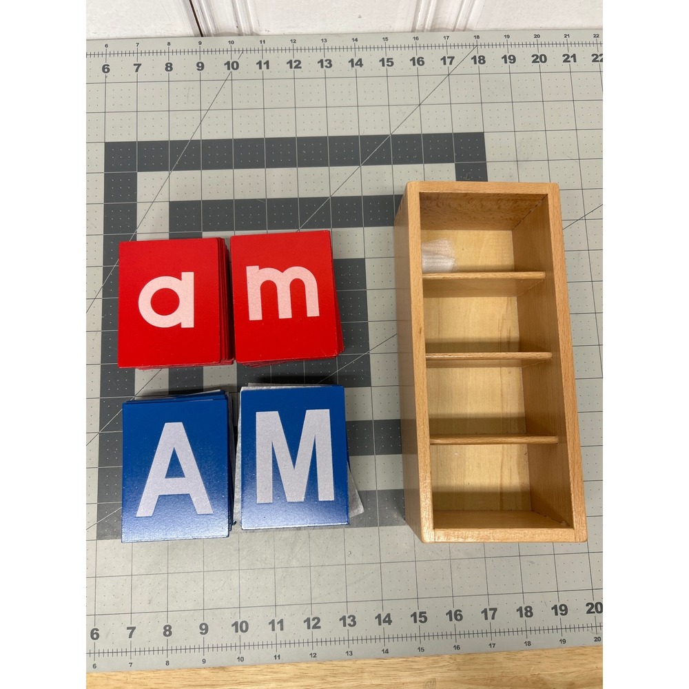 Montessori Sandpaper Letters Educational Red Blue Wooden Box Tactile Sensory